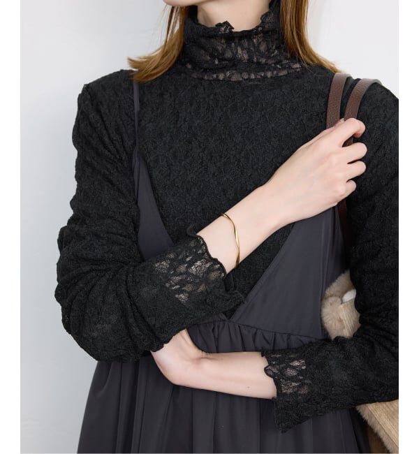 SLOBE IENA「《WEB限定/追加予約》ストレッチレースタートル」|Tシャツ・カットソー|ブラック