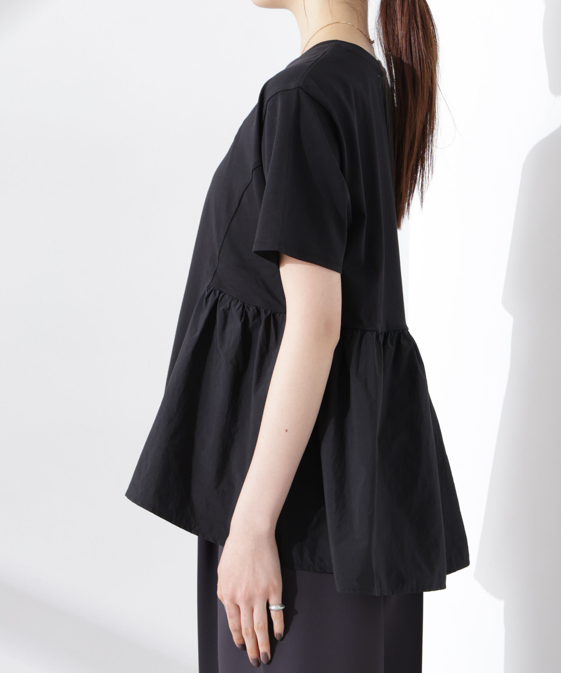 NANO universe「布帛コンビギャザー切替カットトップス」|Tシャツ・カットソー|