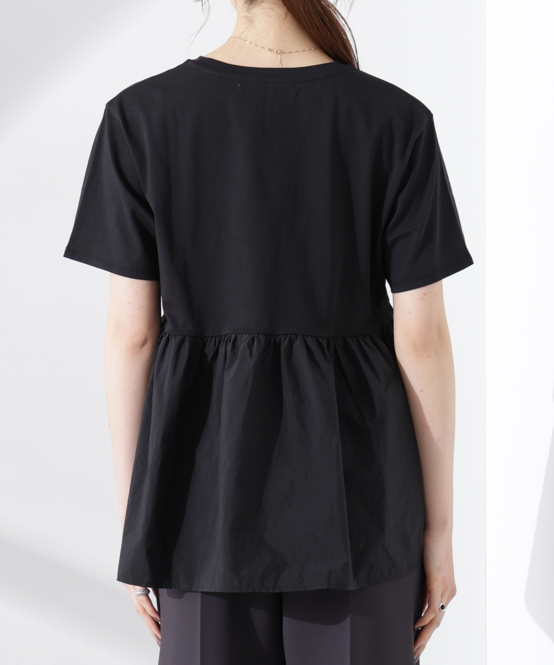 NANO universe「布帛コンビギャザー切替カットトップス」|Tシャツ・カットソー|