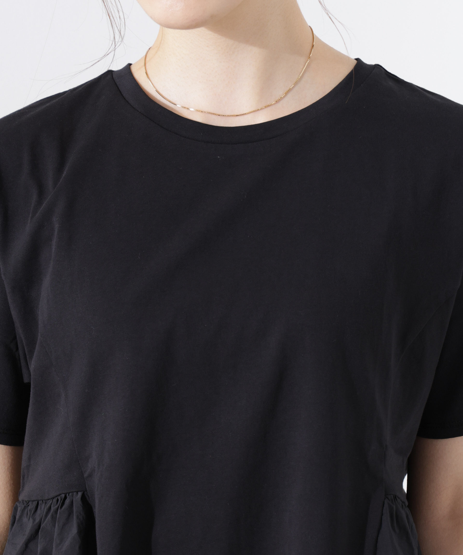 NANO universe「布帛コンビギャザー切替カットトップス」|Tシャツ・カットソー|