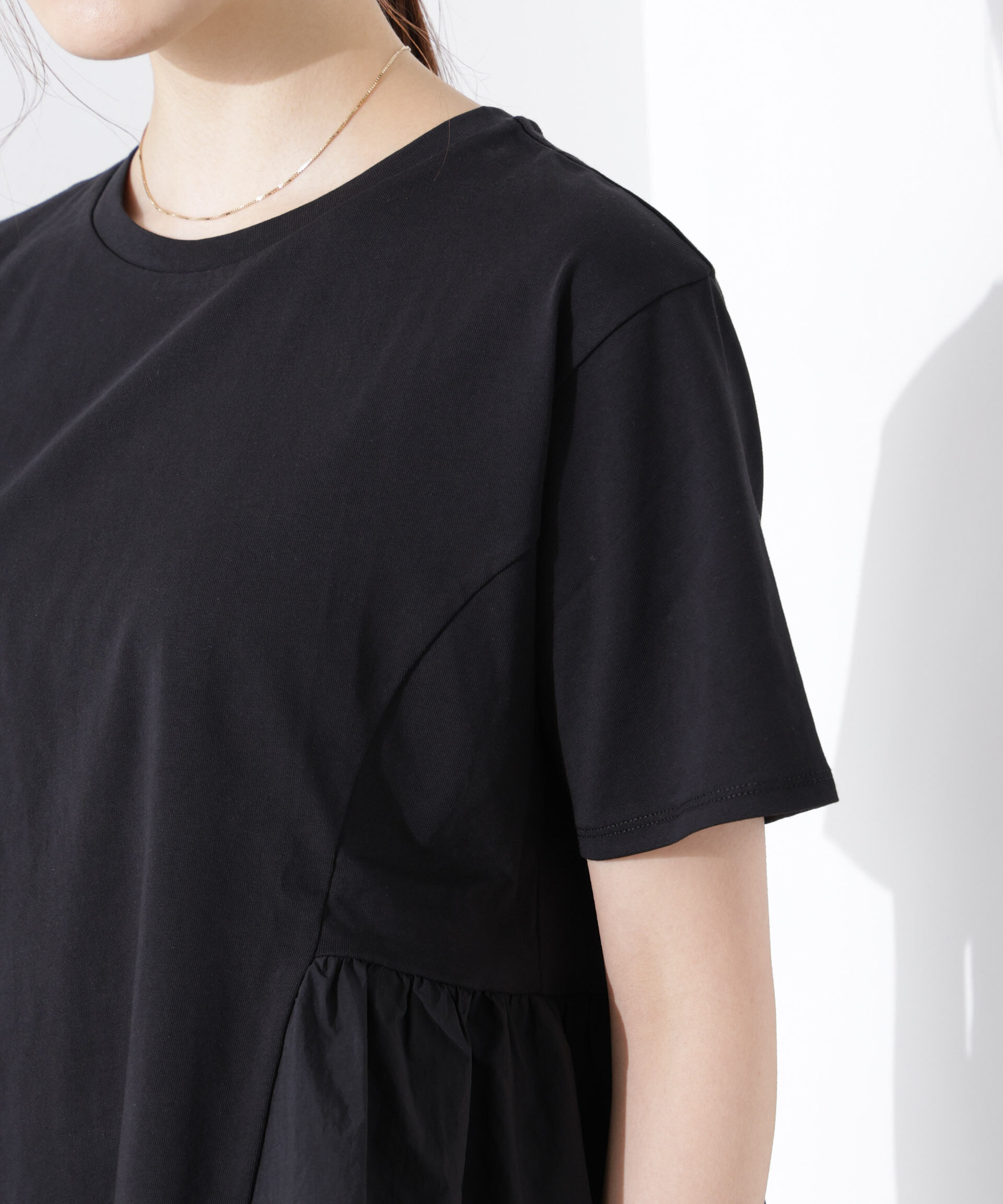 NANO universe「布帛コンビギャザー切替カットトップス」|Tシャツ・カットソー|