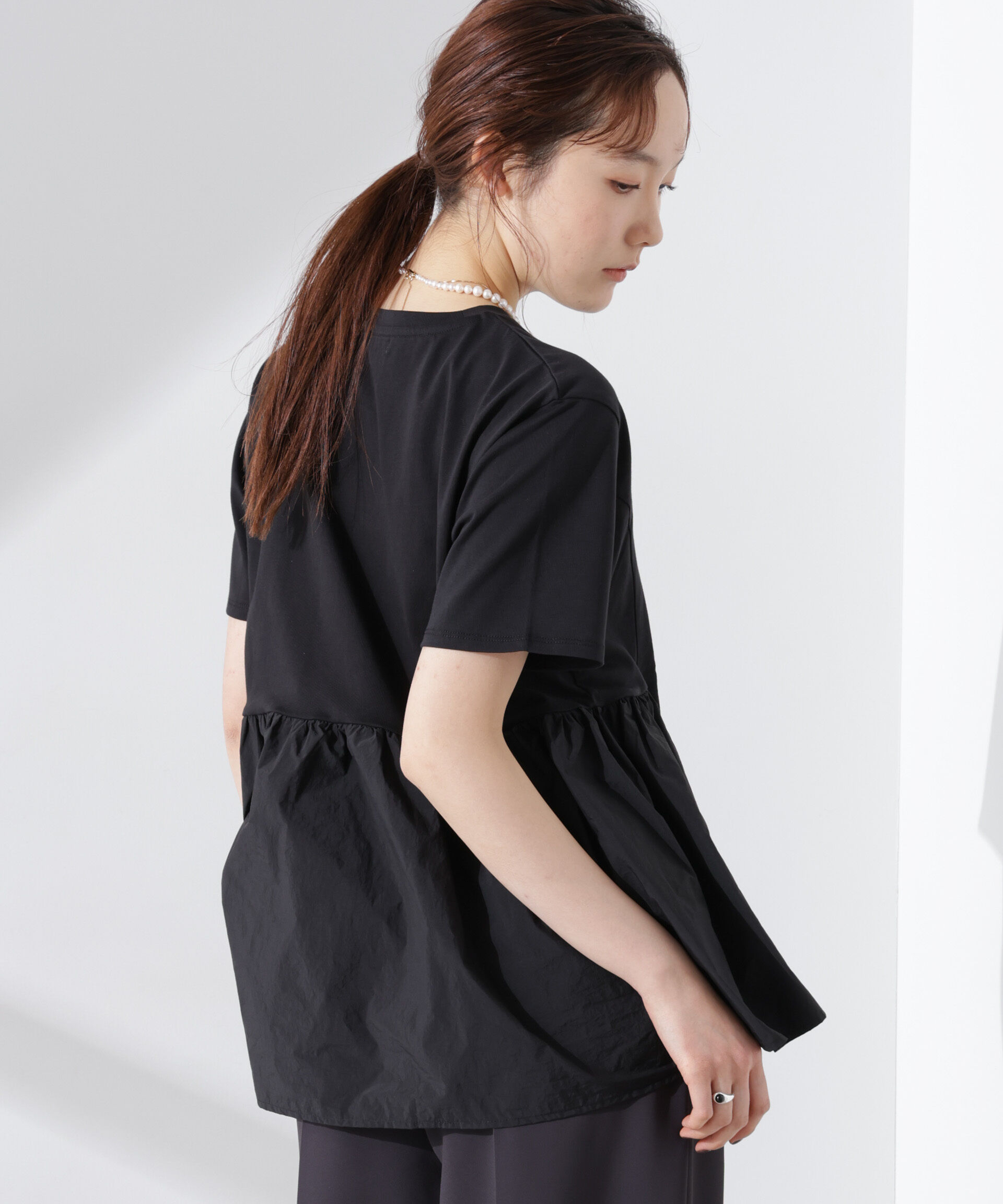 NANO universe「布帛コンビギャザー切替カットトップス」|Tシャツ・カットソー|