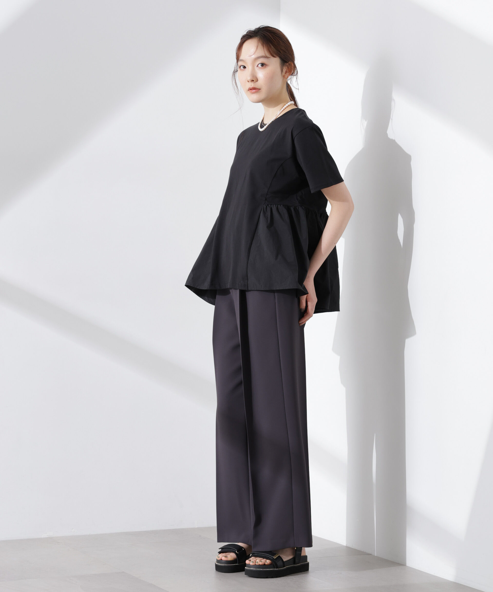 NANO universe「布帛コンビギャザー切替カットトップス」|Tシャツ・カットソー|