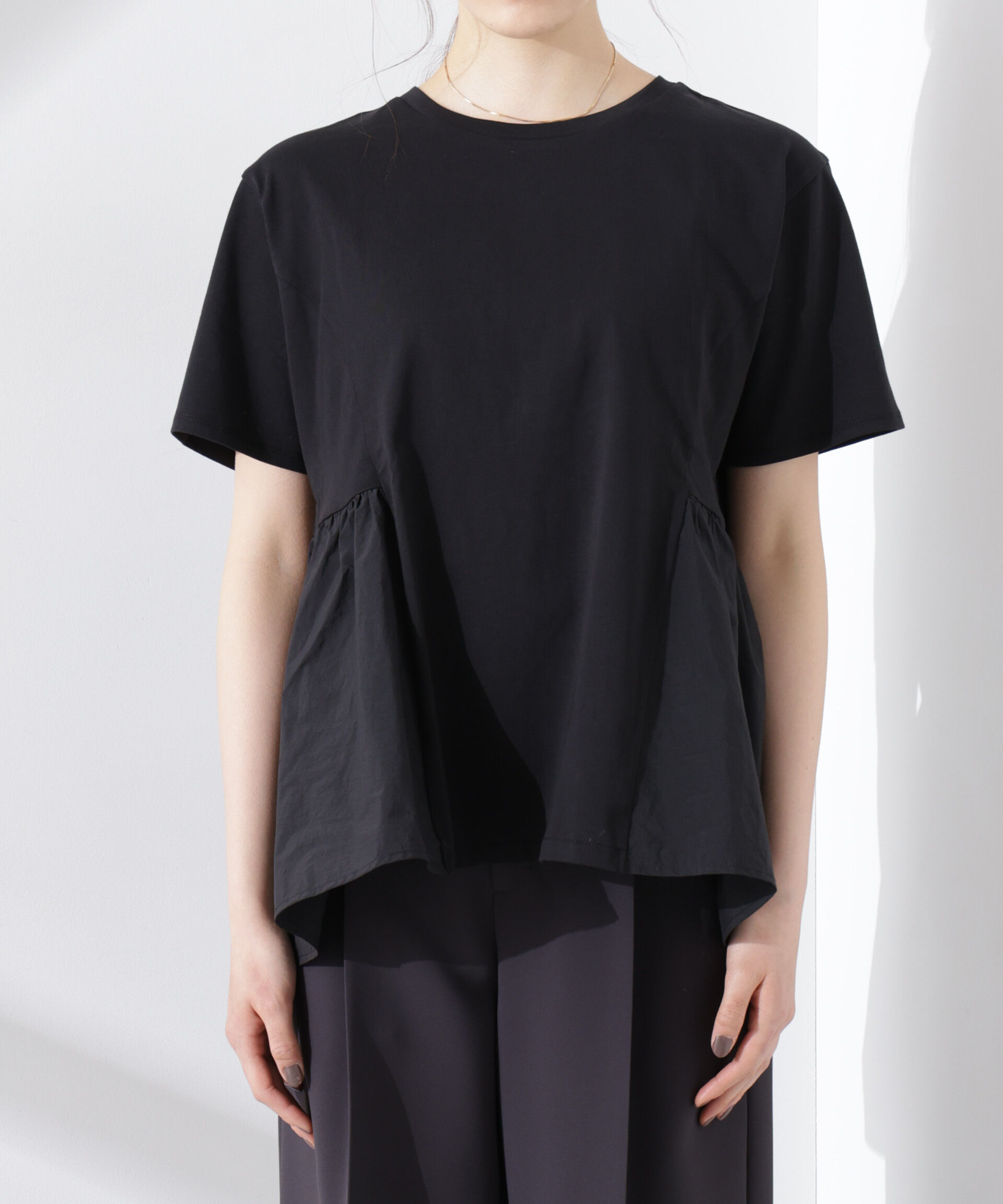 NANO universe「布帛コンビギャザー切替カットトップス」|Tシャツ・カットソー|