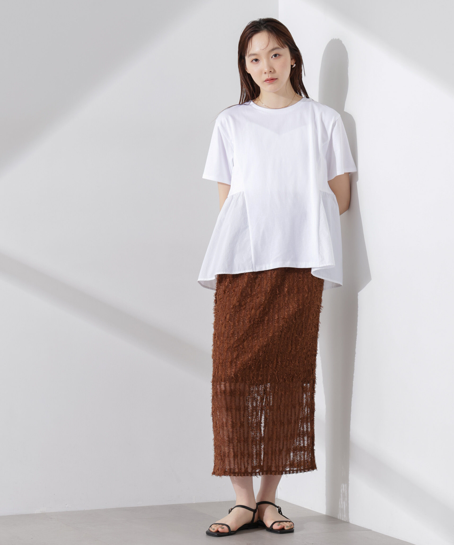 NANO universe「布帛コンビギャザー切替カットトップス」|Tシャツ・カットソー|