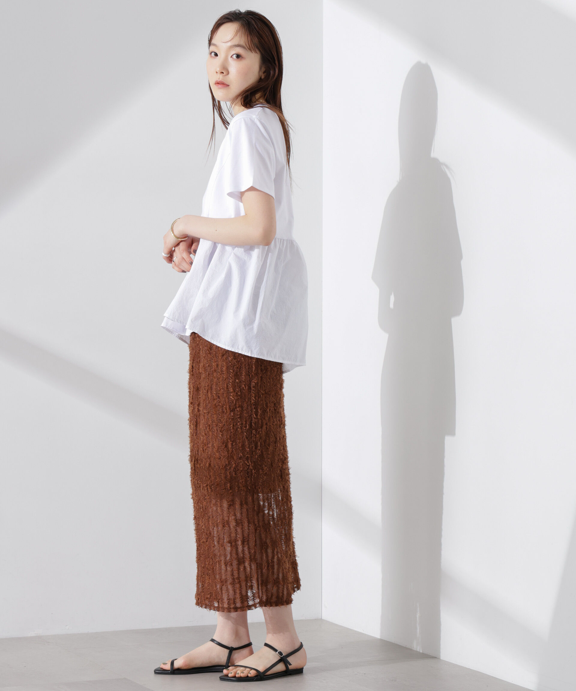 NANO universe「布帛コンビギャザー切替カットトップス」|Tシャツ・カットソー|