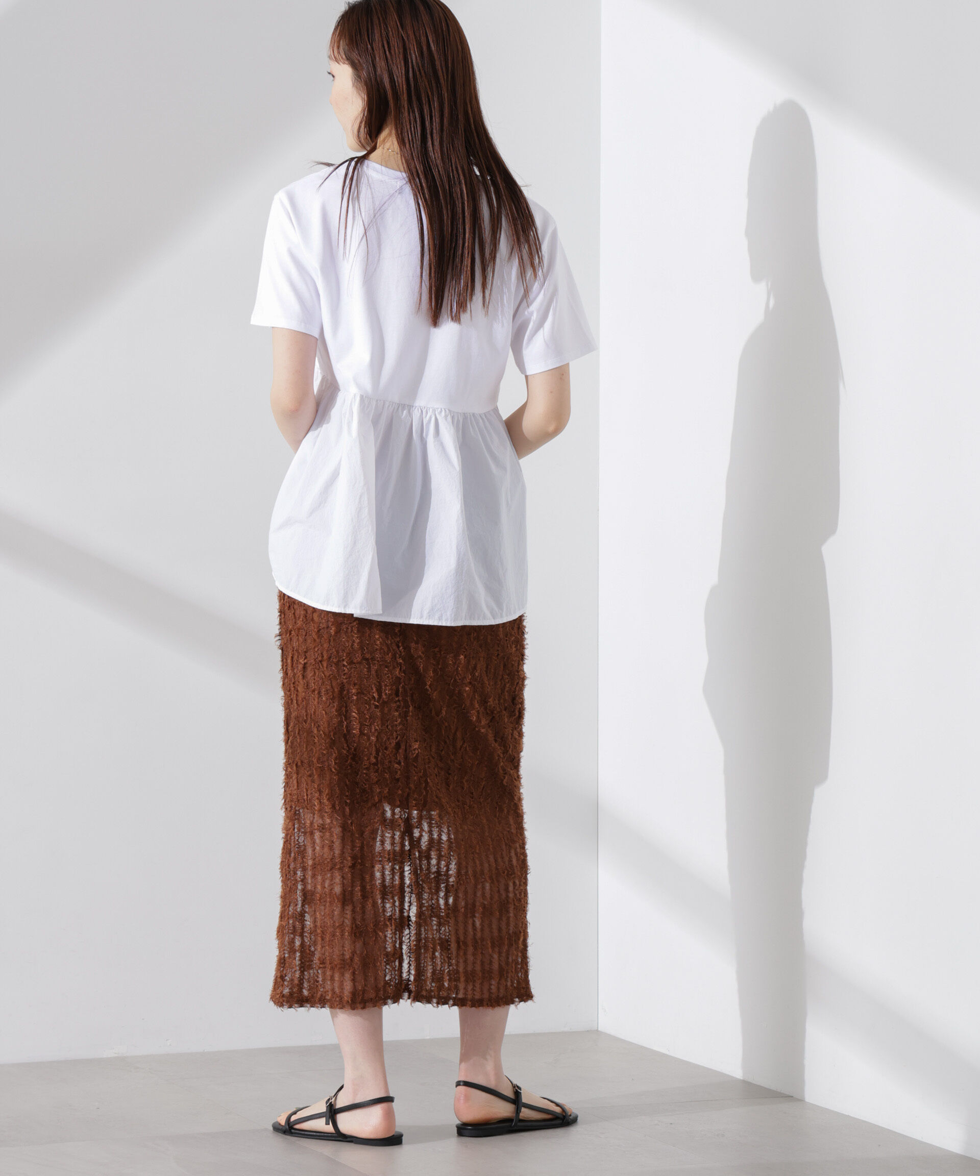 NANO universe「布帛コンビギャザー切替カットトップス」|Tシャツ・カットソー|