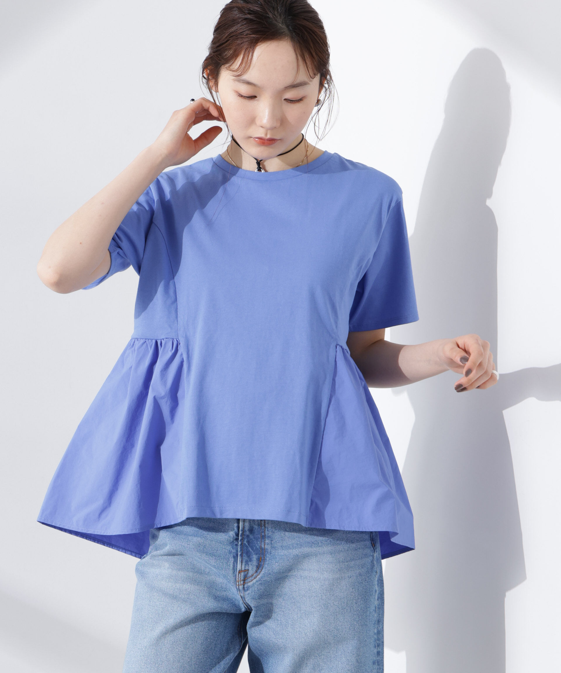NANO universe「布帛コンビギャザー切替カットトップス」|Tシャツ・カットソー|