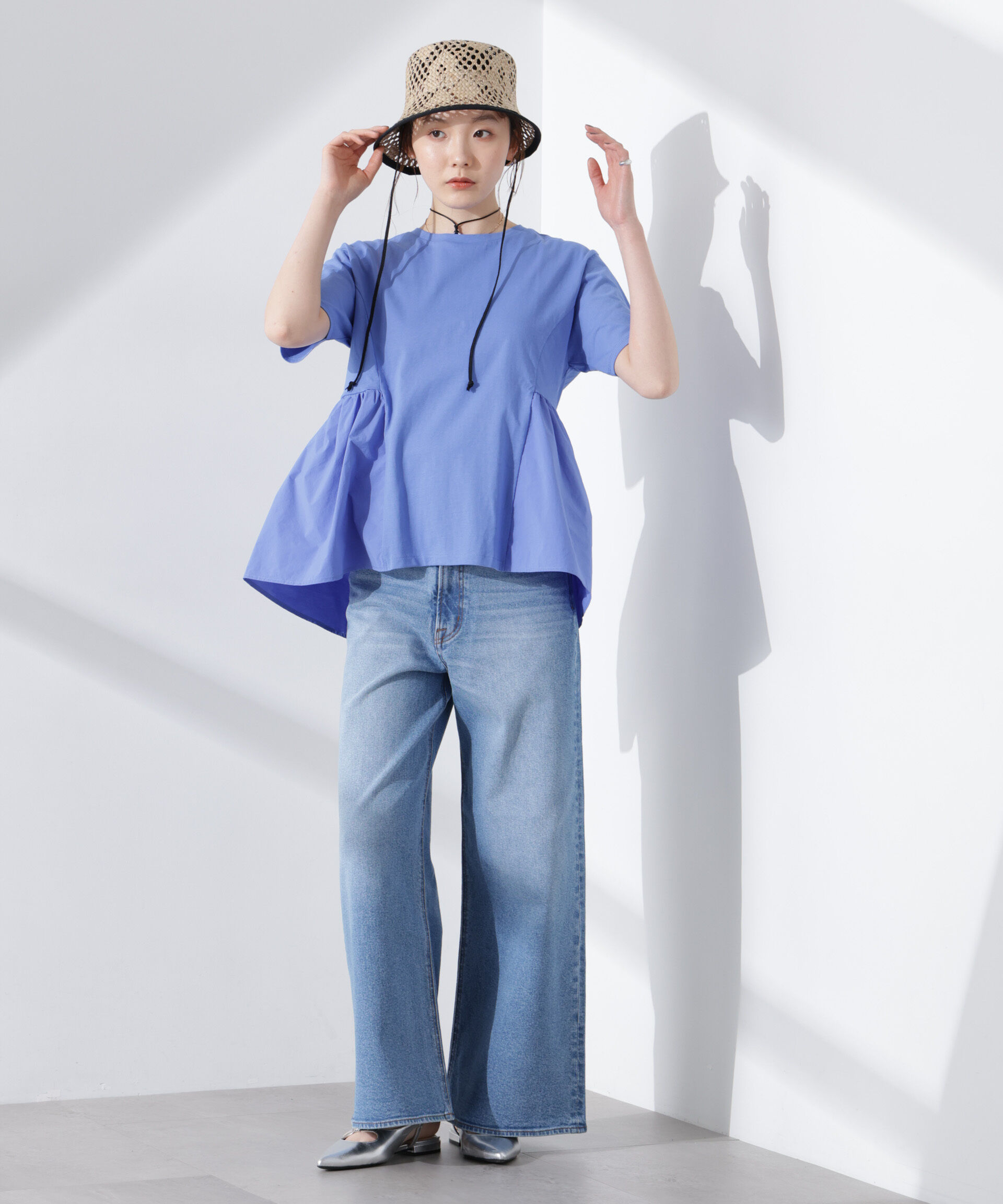 NANO universe「布帛コンビギャザー切替カットトップス」|Tシャツ・カットソー|