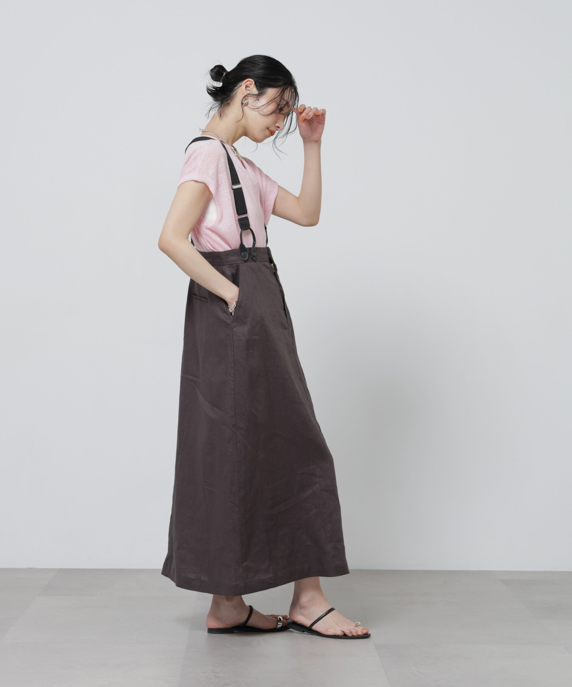 NANO universe「European Flax サスペンダー付きスカート(セットアップ可)」|スカート|