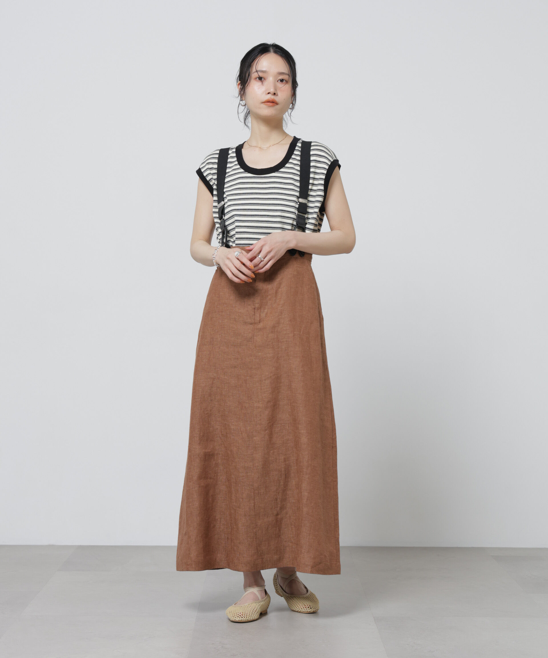 NANO universe「European Flax サスペンダー付きスカート(セットアップ可)」|スカート|