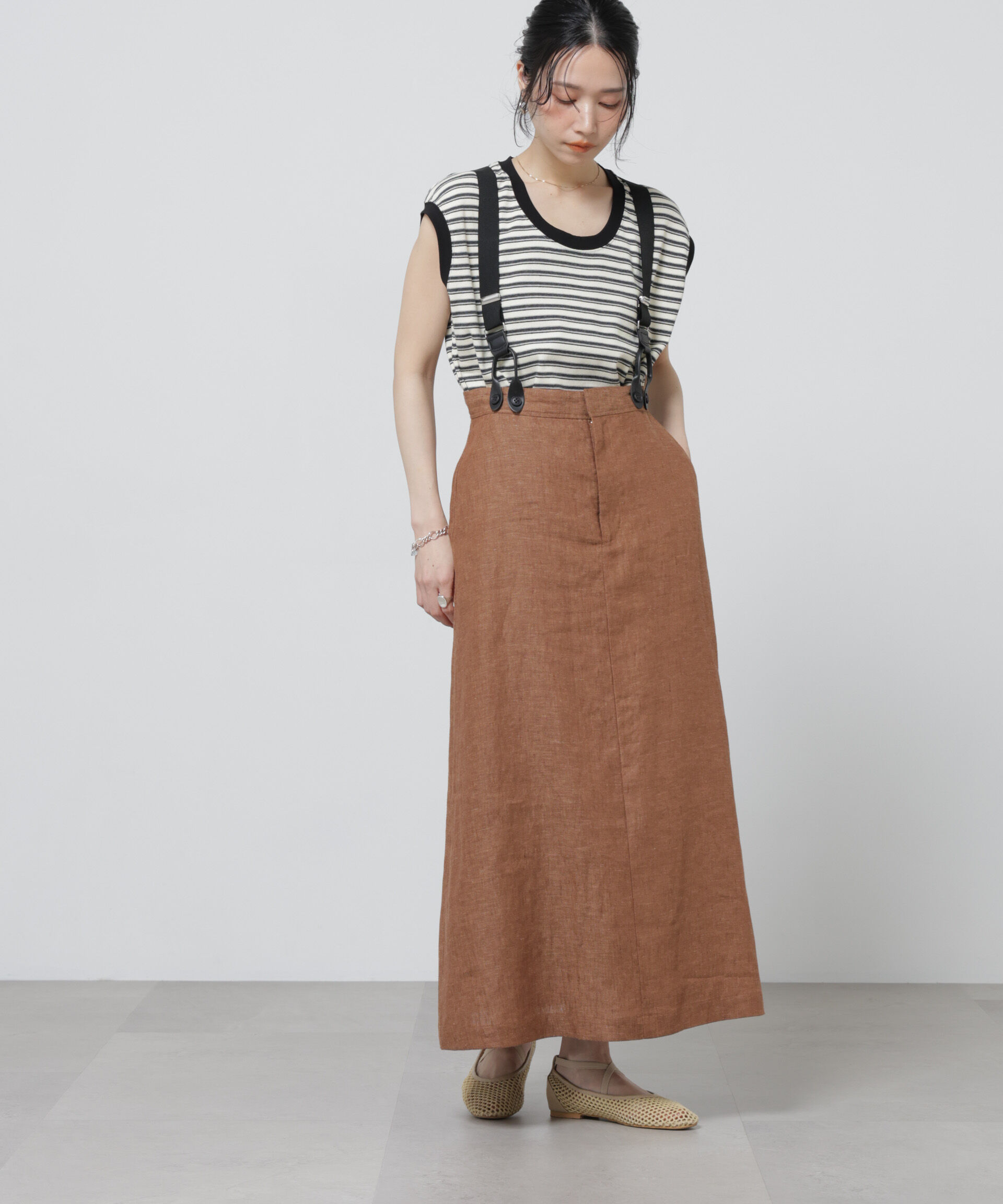 NANO universe「European Flax サスペンダー付きスカート(セットアップ可)」|スカート|