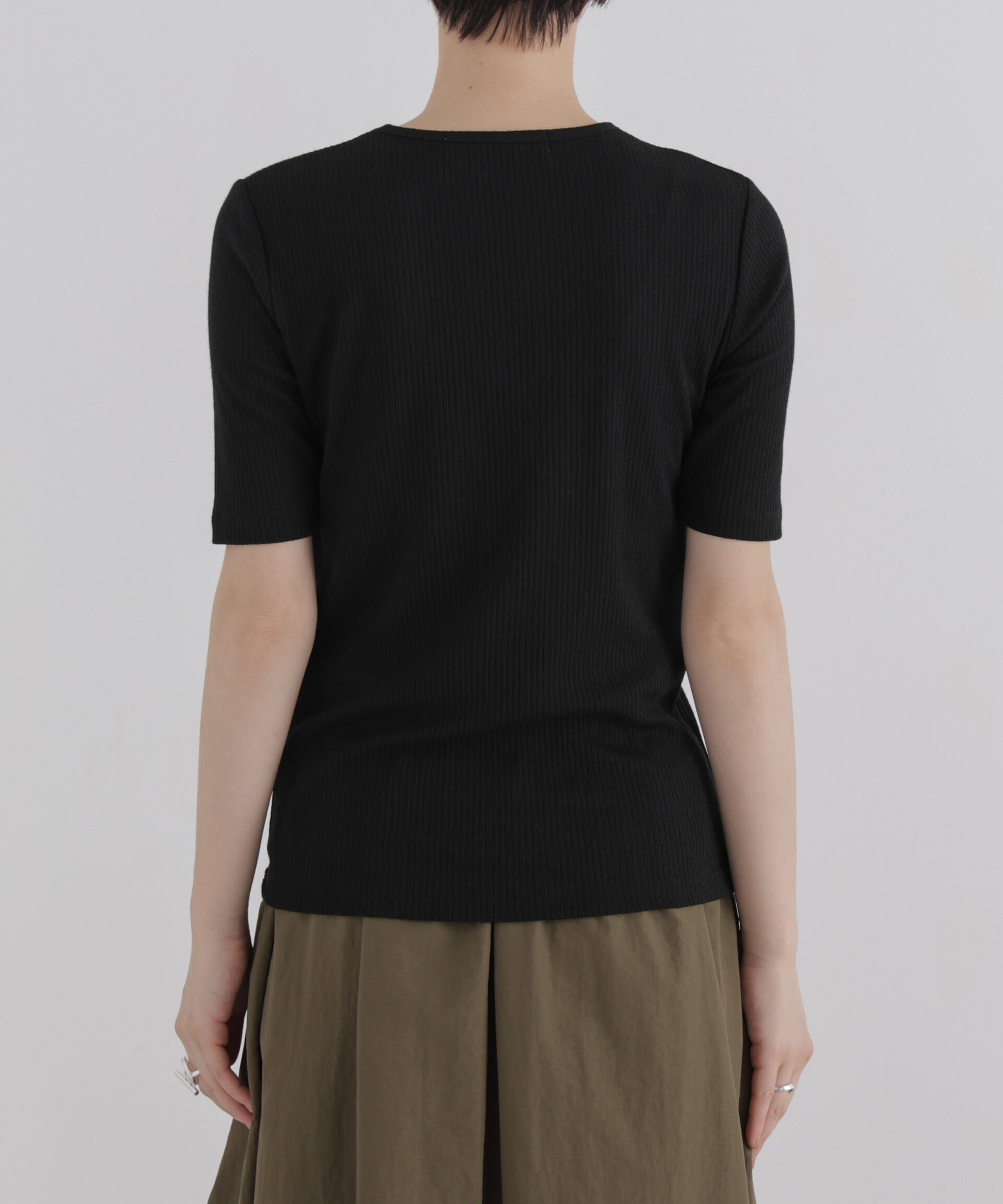 NANO universe「ソフトシアーリブクルーネック半袖トップス」|Tシャツ・カットソー|