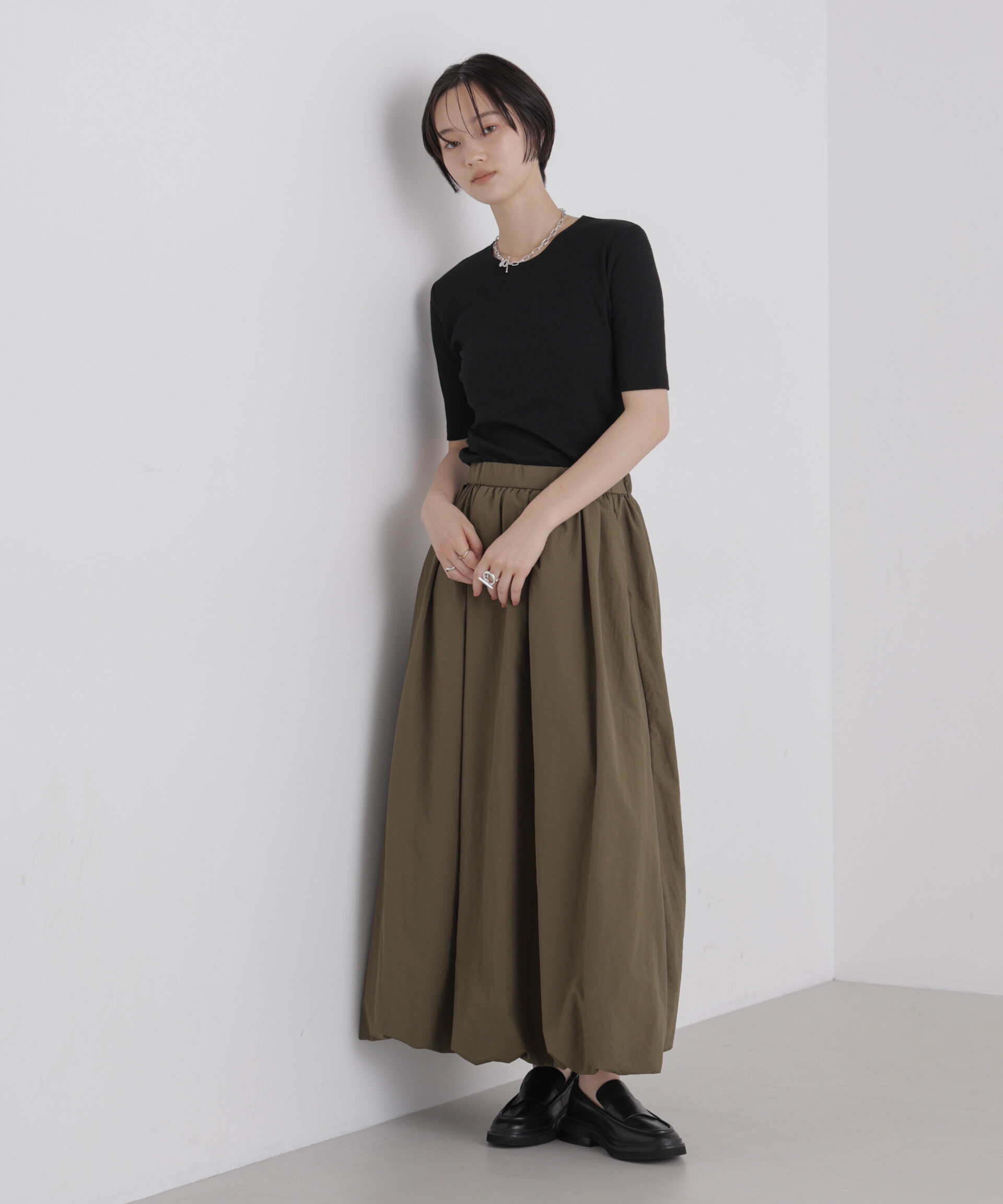 NANO universe「ソフトシアーリブクルーネック半袖トップス」|Tシャツ・カットソー|