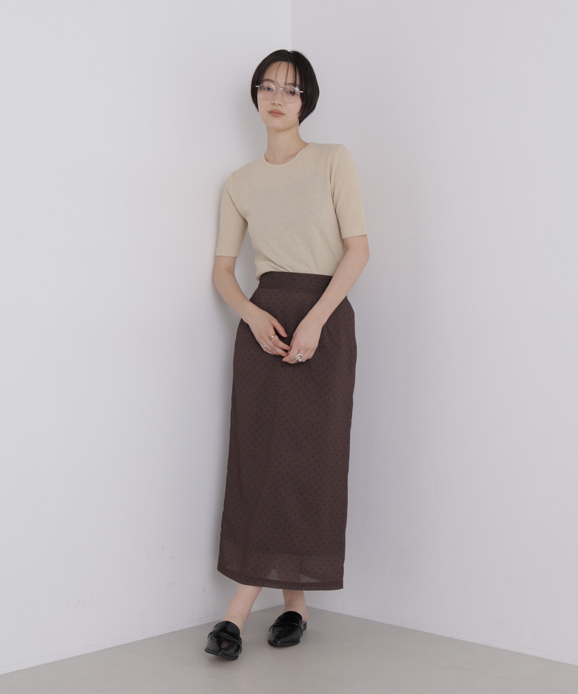 NANO universe「ソフトシアーリブクルーネック半袖トップス」|Tシャツ・カットソー|