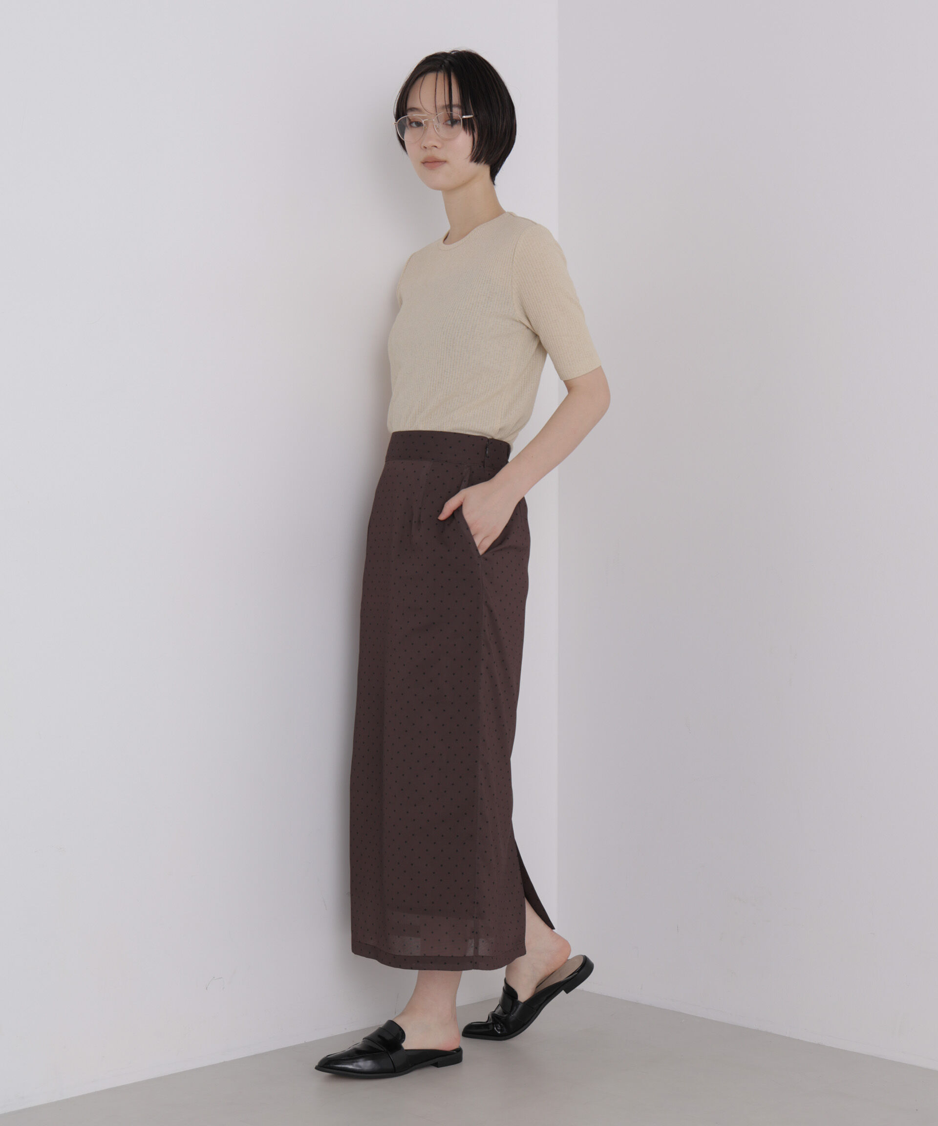 NANO universe「ソフトシアーリブクルーネック半袖トップス」|Tシャツ・カットソー|