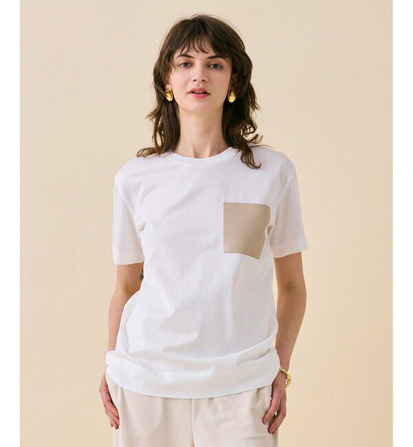 BEIGE,「【定番・再入荷】TORENIA / レザーポケットコットンクルーネックTシャツ」|Tシャツ・カットソー|White &times; Taupe