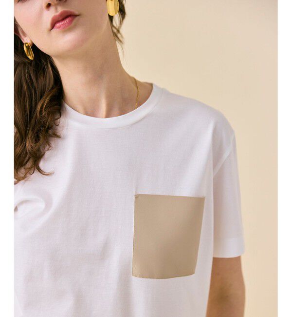 BEIGE,「【定番・再入荷】TORENIA / レザーポケットコットンクルーネックTシャツ」|Tシャツ・カットソー|