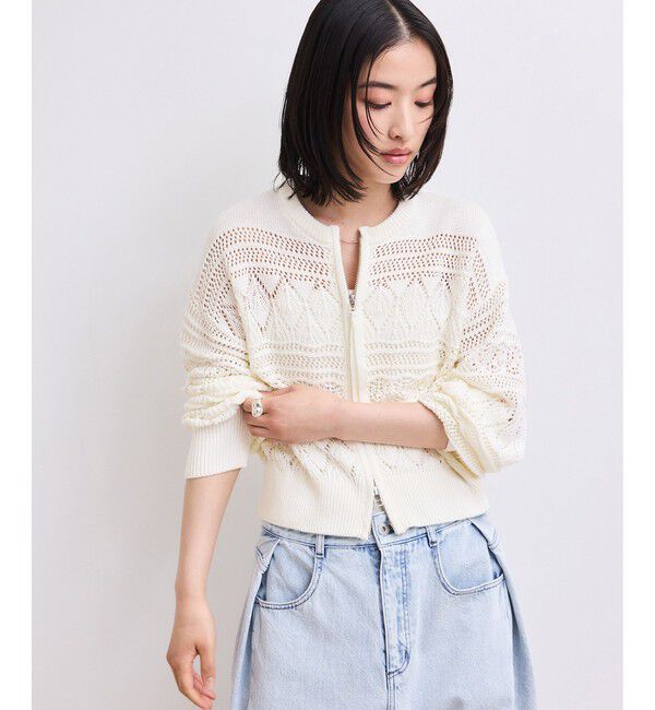 ADAM ET ROPE'「【WEB限定】パターンニットブルゾン」|カーディガン|