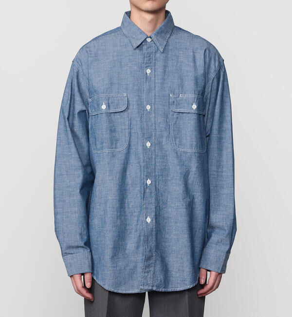  「orSlow | シャンブレー フラップポケットワークシャツ MEN」|シャツ・ブラウス|