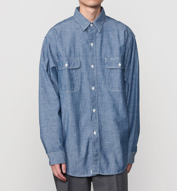  「orSlow | シャンブレー フラップポケットワークシャツ MEN」|シャツ・ブラウス|