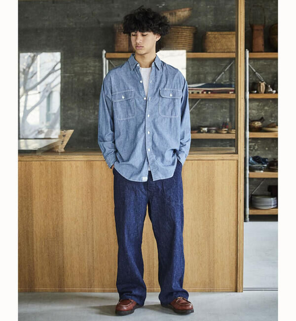  「orSlow | シャンブレー フラップポケットワークシャツ MEN」|シャツ・ブラウス|