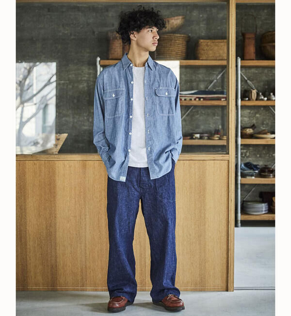  「orSlow | シャンブレー フラップポケットワークシャツ MEN」|シャツ・ブラウス|