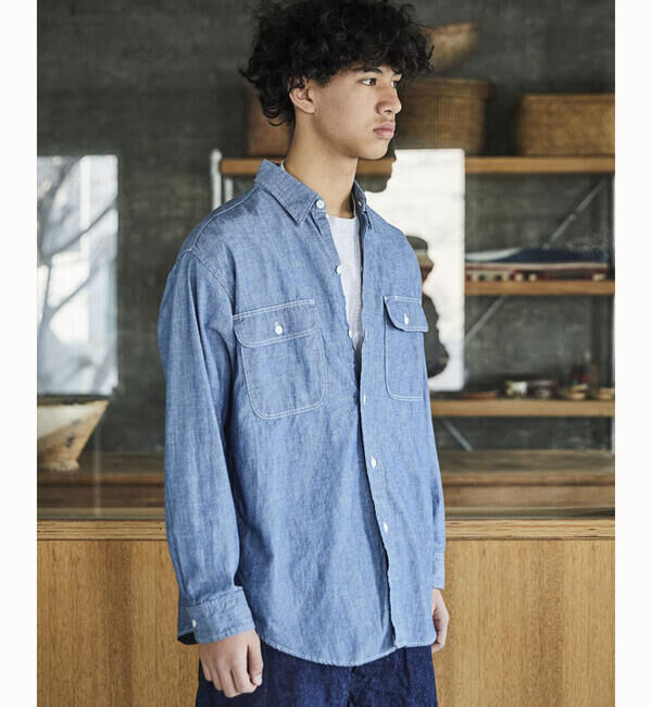  「orSlow | シャンブレー フラップポケットワークシャツ MEN」|シャツ・ブラウス|