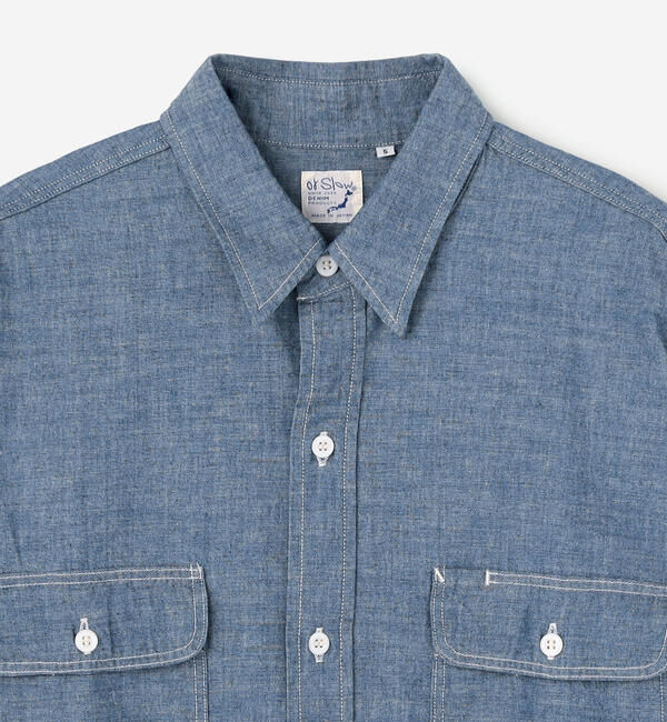  「orSlow | シャンブレー フラップポケットワークシャツ MEN」|シャツ・ブラウス|