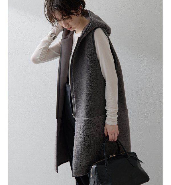 THE PAUSE「＜WEB限定カラーあり＞【THE PAUSE】ボアフードロングジレ」|ベスト・ジレ|
