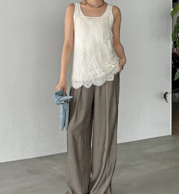  「【セットアップ可能】リネン混タックワイドパンツ」|チノ|