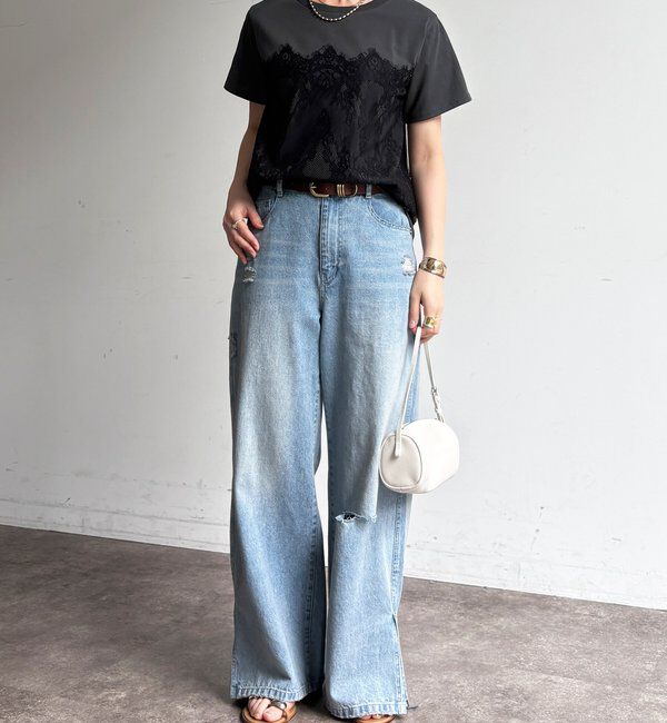  「レースドッキングTEE」|Tシャツ・カットソー|