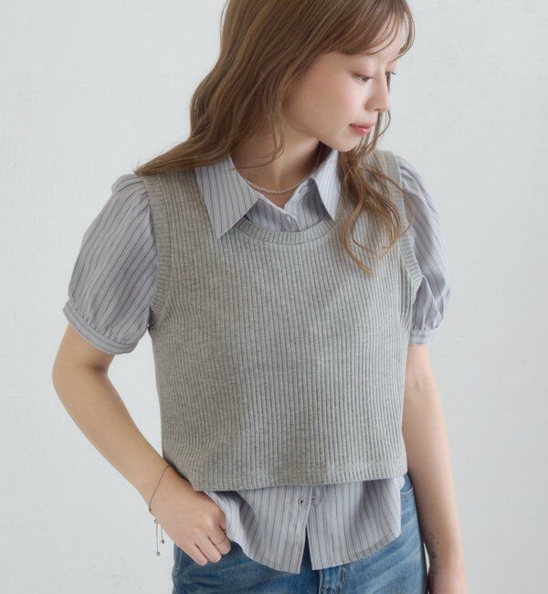  「パフシャツ&times;タンクSET」|シャツ・ブラウス|サックスブルー