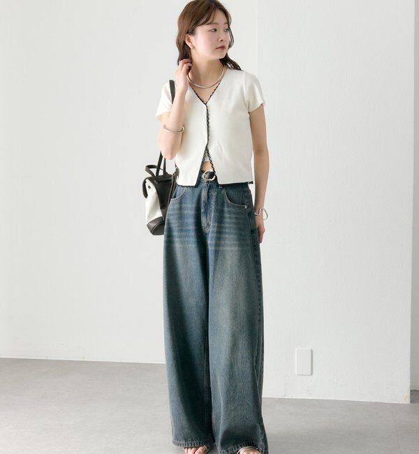  「ベルト付きカーブワイドデニム」|デニム|