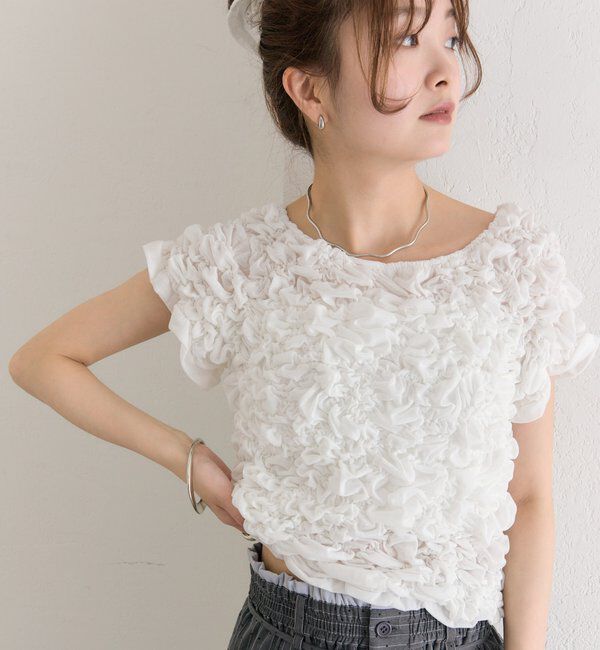  「【新色BRN】《6色展開/伸縮性あり◎》ふわふわシャーリングTシャツ」|Tシャツ・カットソー|