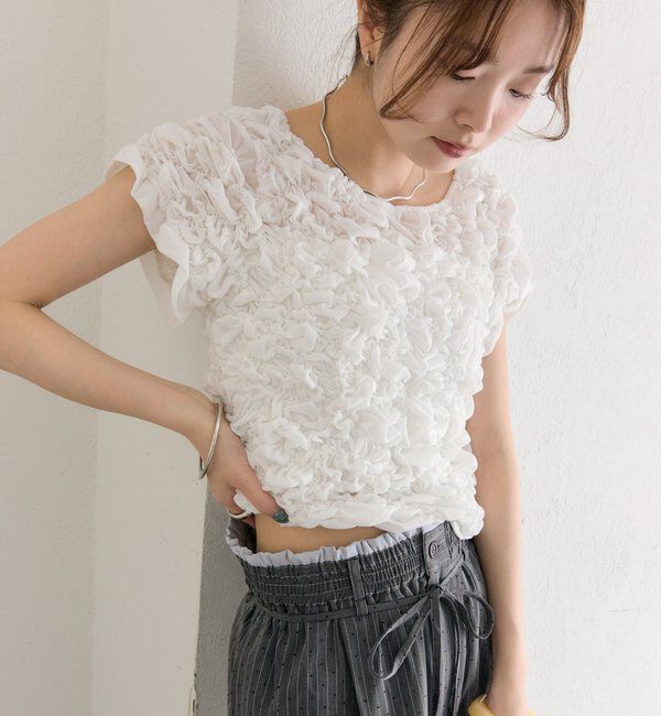  「【新色BRN】《6色展開/伸縮性あり◎》ふわふわシャーリングTシャツ」|Tシャツ・カットソー|