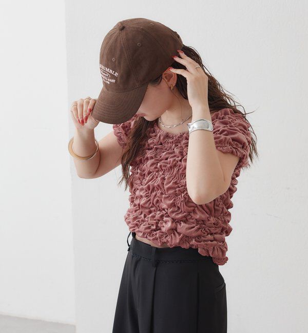  「【新色BRN】《6色展開/伸縮性あり◎》ふわふわシャーリングTシャツ」|Tシャツ・カットソー|