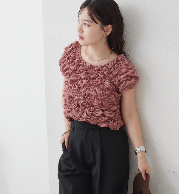  「【新色BRN】《6色展開/伸縮性あり◎》ふわふわシャーリングTシャツ」|Tシャツ・カットソー|