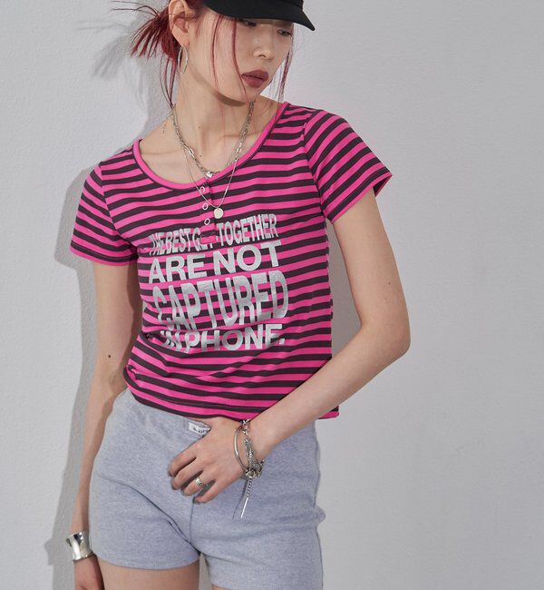  「リングドットヘンリーネックメッセージ TEE」|Tシャツ・カットソー|
