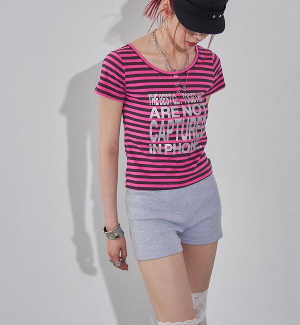  「リングドットヘンリーネックメッセージ TEE」|Tシャツ・カットソー|