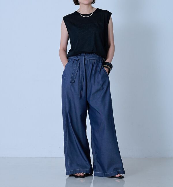 qualite「【涼やか素材】コットンリヨセルデニムワイドパンツ」|デニム|