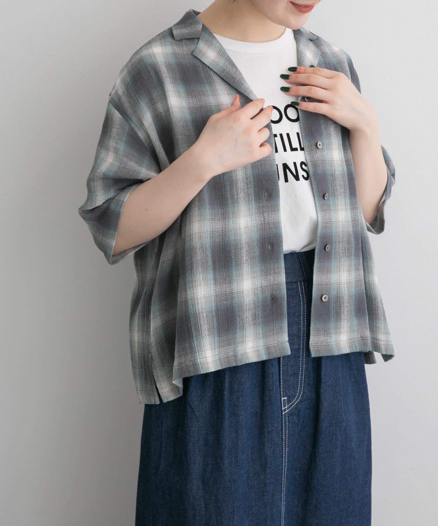 URBAN RESEARCH DOORS「FORK&SPOON　メッシュチェックシャツ」|シャツ・ブラウス|グリーン系その他
