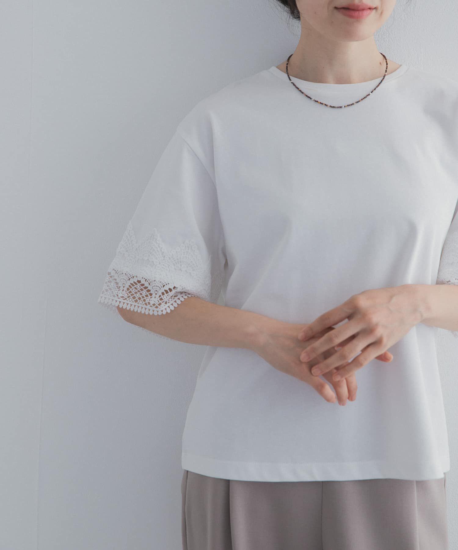 URBAN RESEARCH DOORS「レーススリーブTシャツ」|Tシャツ・カットソー|