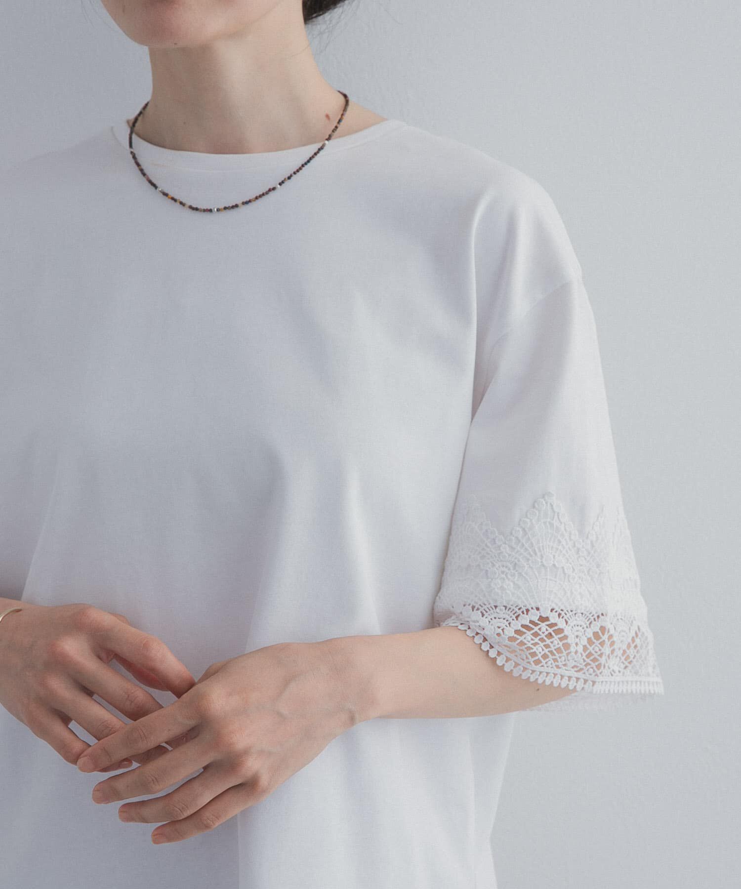 URBAN RESEARCH DOORS「レーススリーブTシャツ」|Tシャツ・カットソー|