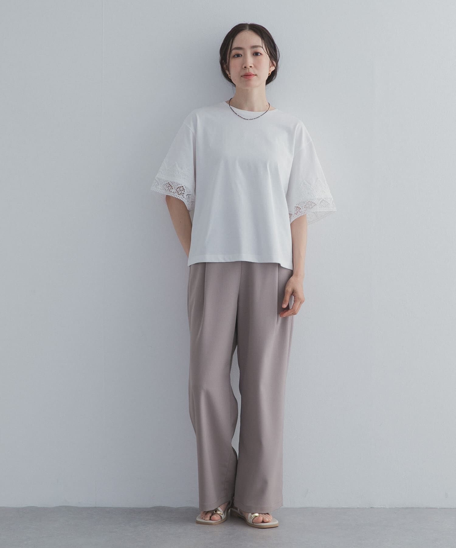 URBAN RESEARCH DOORS「レーススリーブTシャツ」|Tシャツ・カットソー|