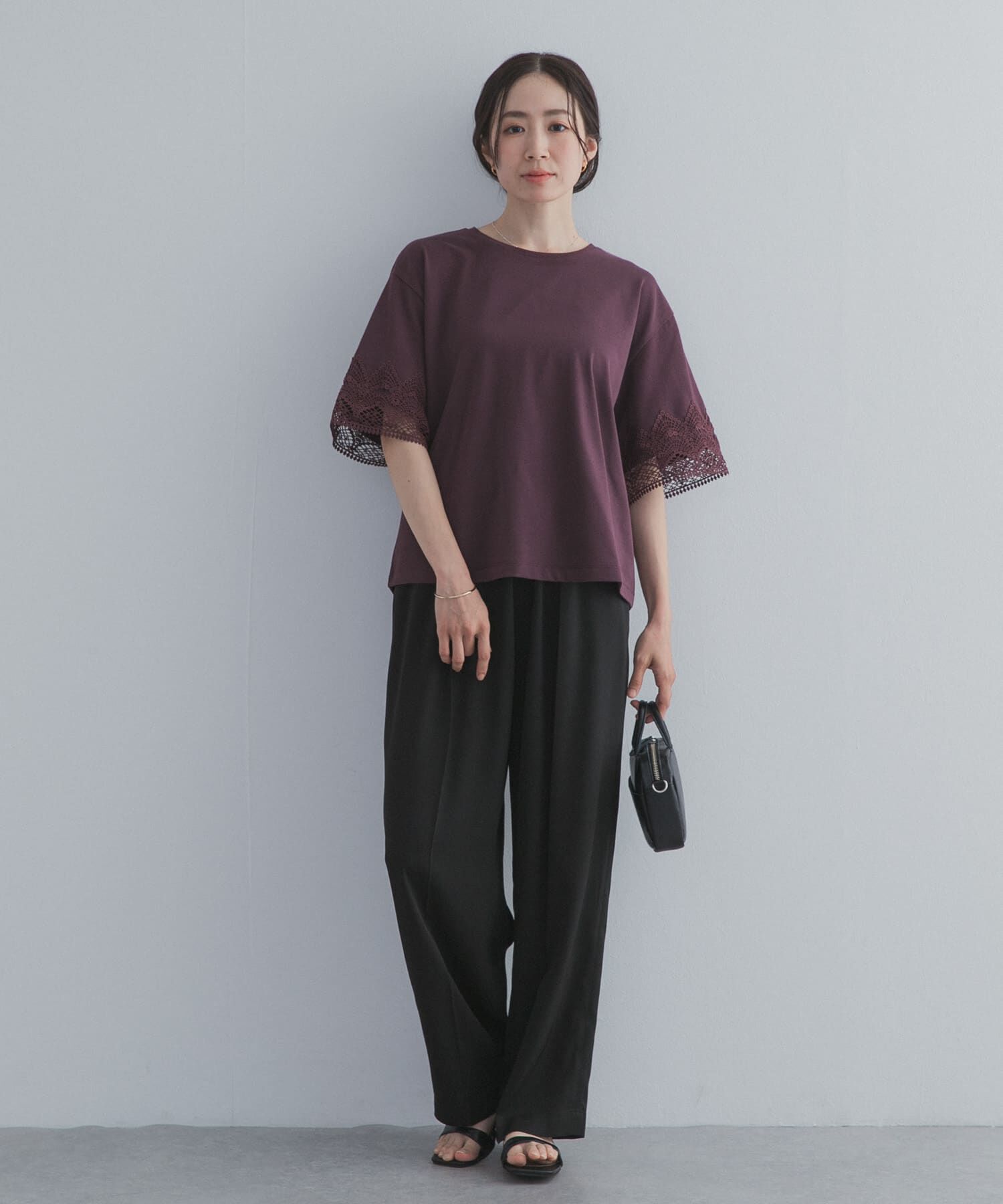 URBAN RESEARCH DOORS「レーススリーブTシャツ」|Tシャツ・カットソー|
