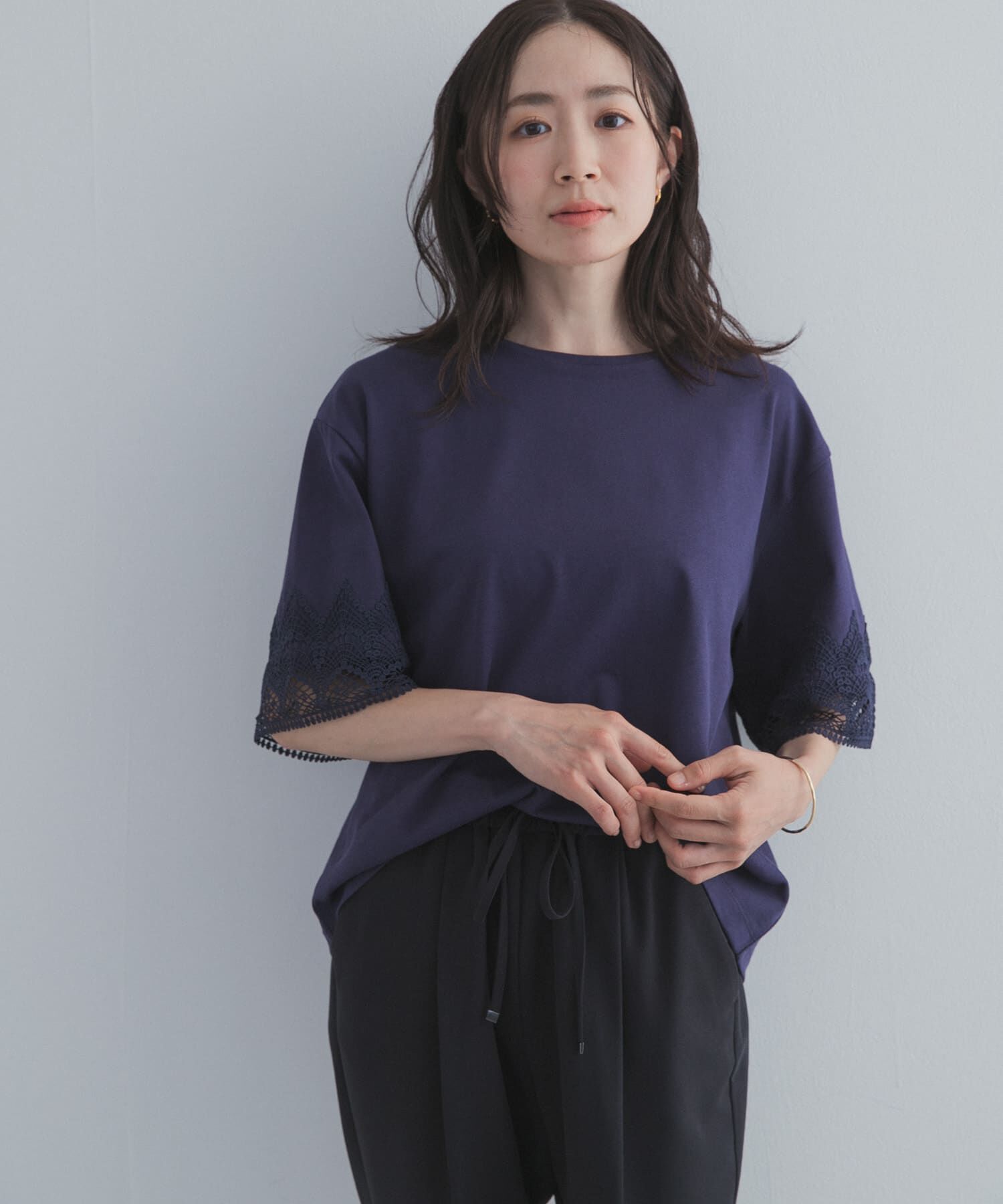 URBAN RESEARCH DOORS「レーススリーブTシャツ」|Tシャツ・カットソー|