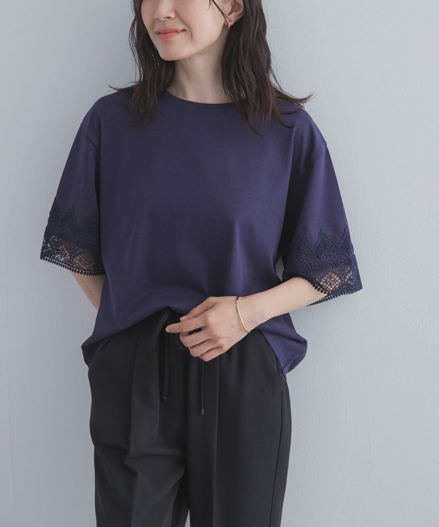 URBAN RESEARCH DOORS「レーススリーブTシャツ」|Tシャツ・カットソー|