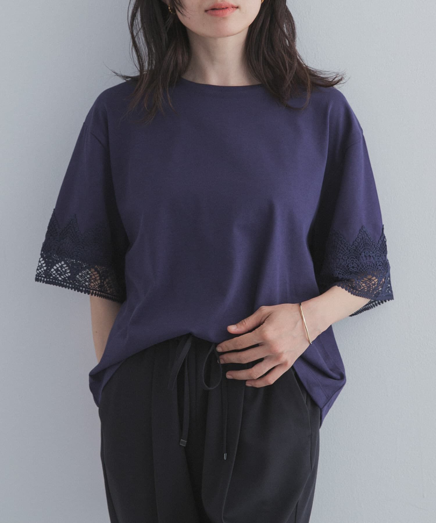 URBAN RESEARCH DOORS「レーススリーブTシャツ」|Tシャツ・カットソー|