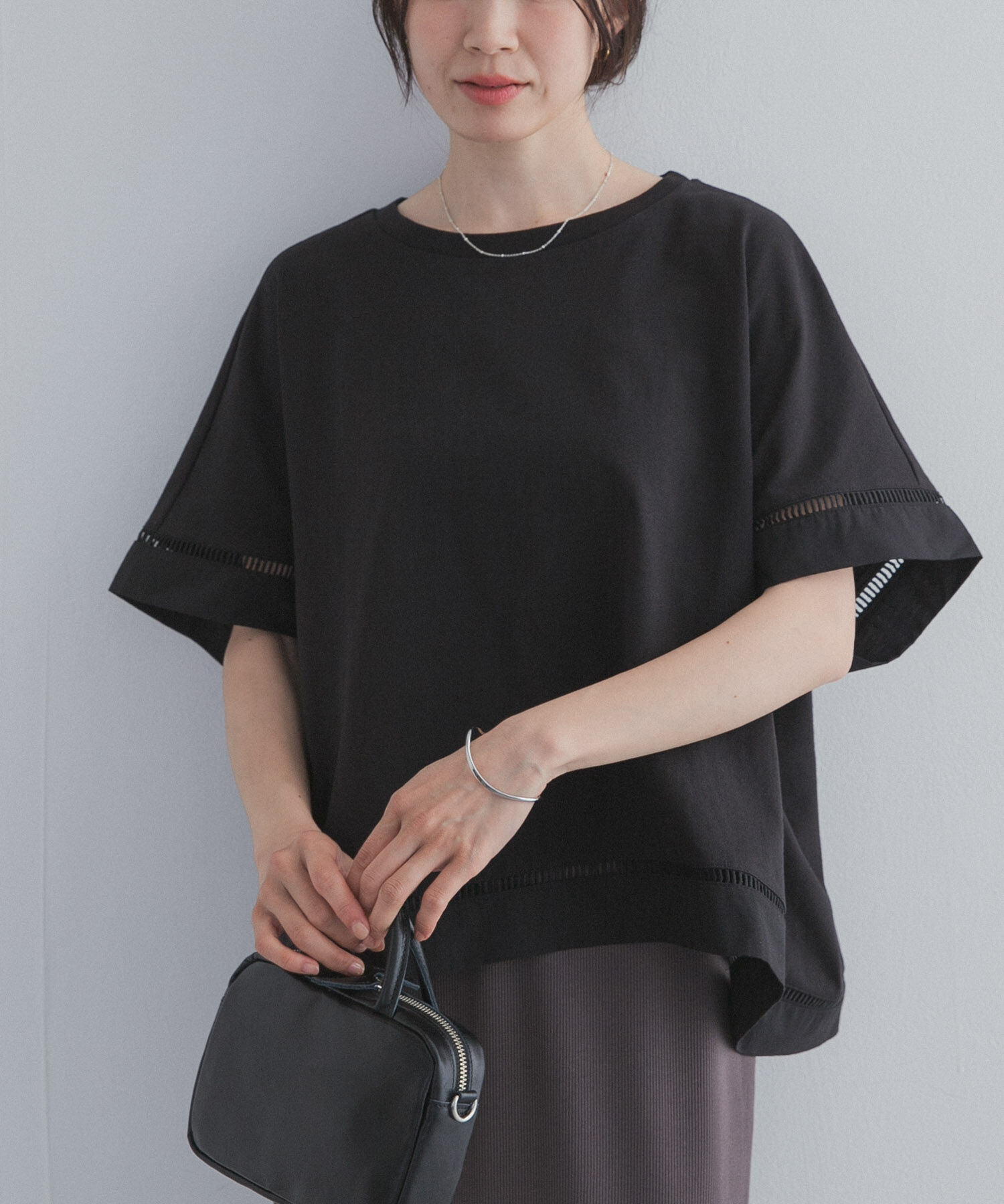 URBAN RESEARCH DOORS「ハシゴレースドッキングプルオーバー」|Tシャツ・カットソー|ブラック